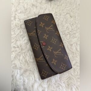 Louis Vuitton Brown Monogram Snap Wallet with Burgundy Button